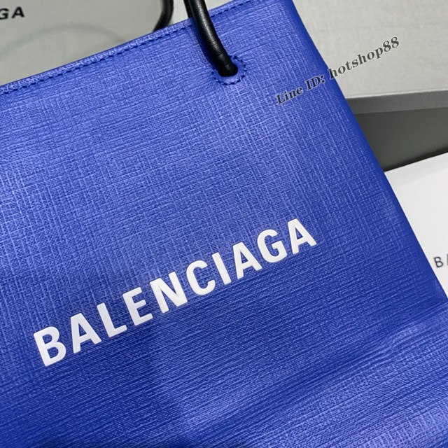 Balenciaga專櫃爆款小牛皮手提托特包 巴黎世家牙籤紋藍色小號方形購物包 fyj1680